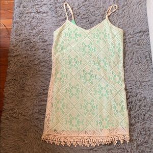 Sea foam green dress with white crochet overlay